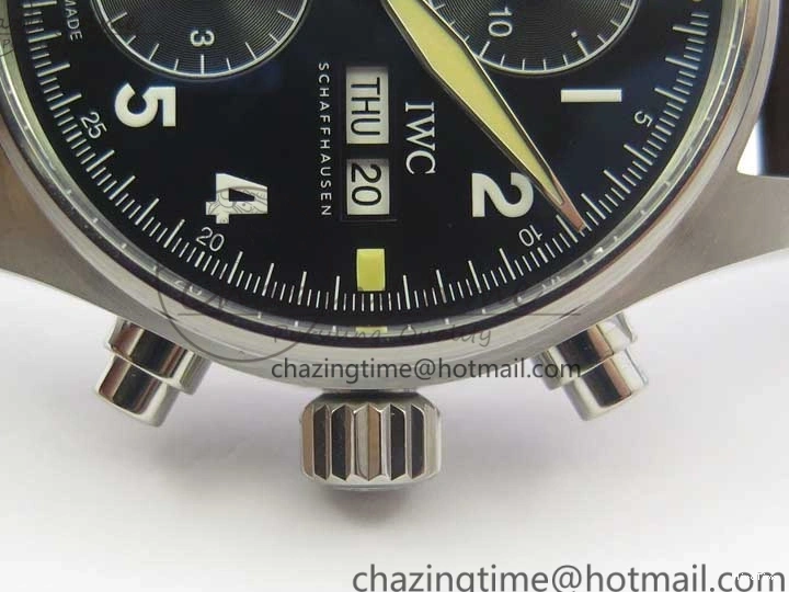 MIROTIME 1221 Pilot Chrono Spitfire IW387903 SS ZF 1:1 Best Edition Black Dial on Brown Leather Strap A OdorResistant 7127